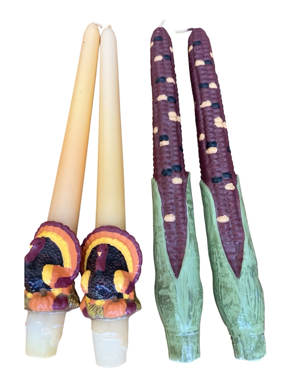 Vtg Russ Berrie Fall indian corn and turkey 10” taper candles
